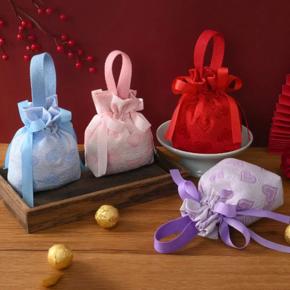 Love Heart Wedding Sugar Bag Fashion Handle Korean Style Festive Sugar Bag Bucket Bag Storage Bag Bowknot Handbag Wedding