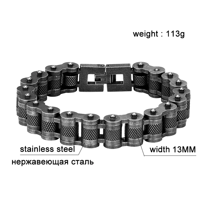 Punk Knight Bracelet Men Stainless Steel Motorcycle Bike Chain Black Wristband Hand Accessories Retro Jewelry Gifts Dropshipping