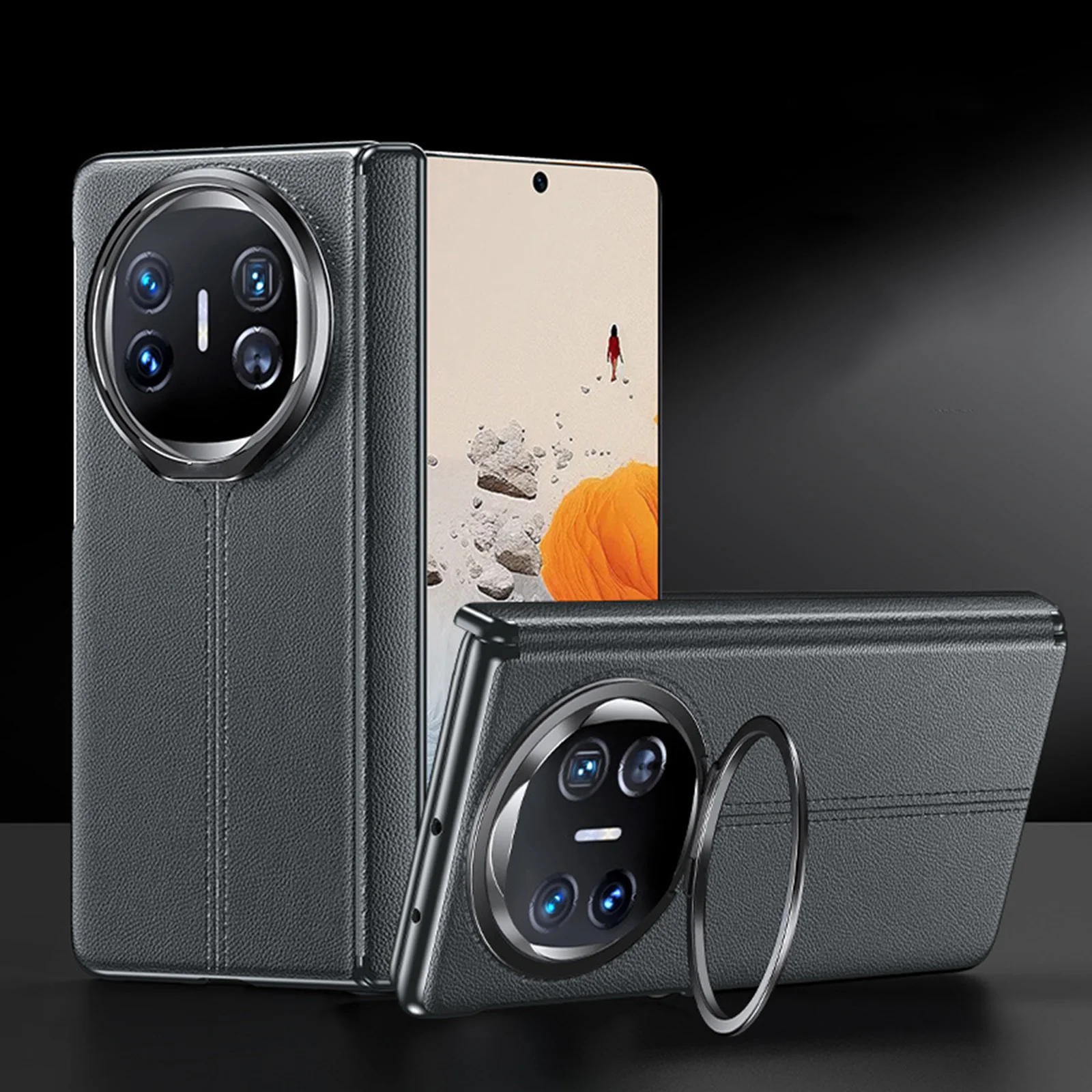 For Huawei Mate X6/X5/X3 Genuine Leather Flip Cover with 360° Magnetic Stand Camera Protection Shockproof Case