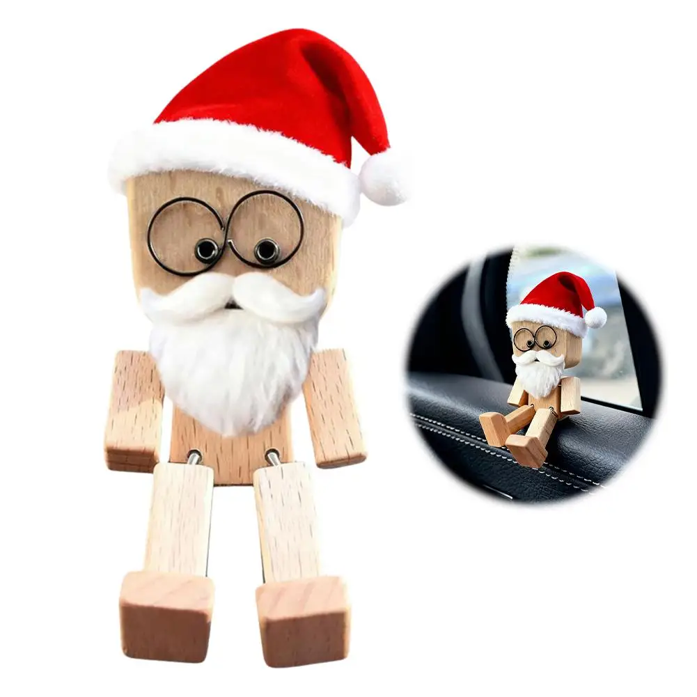 Little Wooden Figure That Sways With 12PCS Expressions,Handcrafted Car Wooden Figurine Feet Man Decor Christmas Shaking Gif J3C2