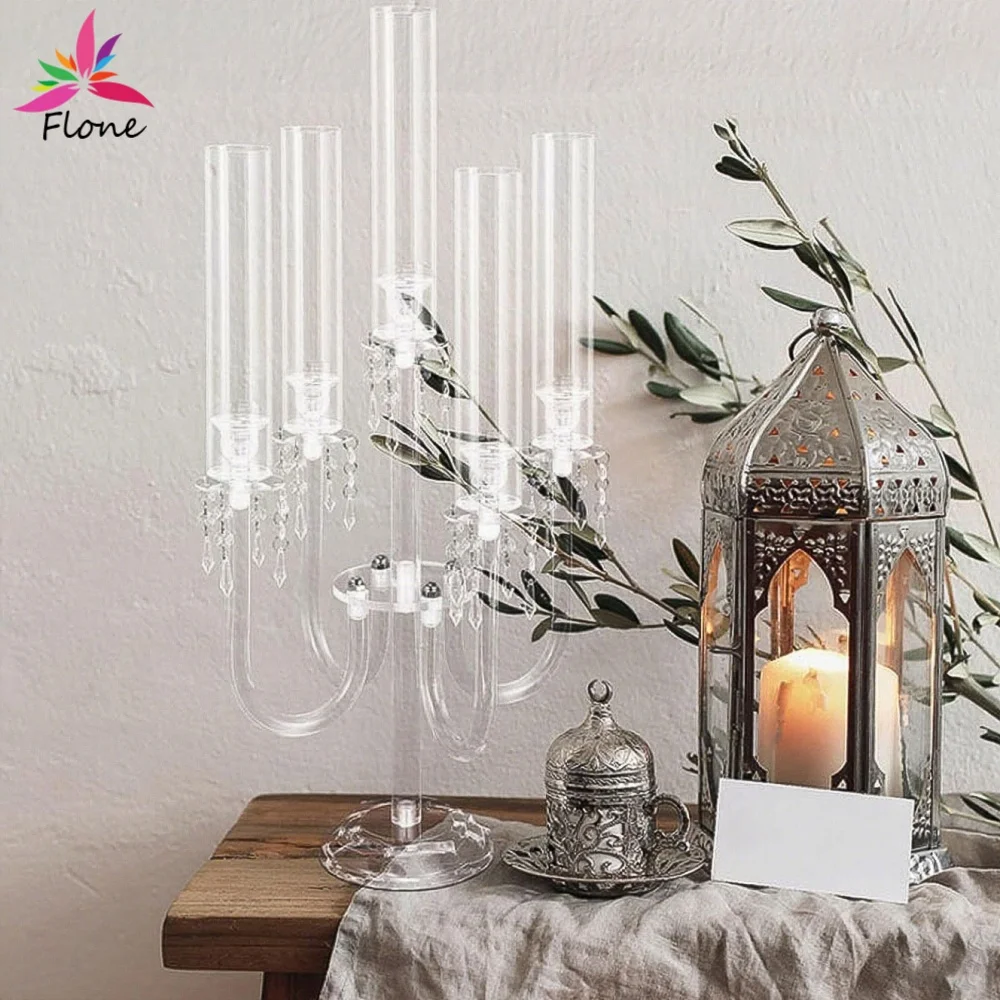 70cm High U-Shaped Clear Acrylic Candle Holder - 4 Low 1 High 5-Head Design for Wedding Party Home Table Decorations WT015