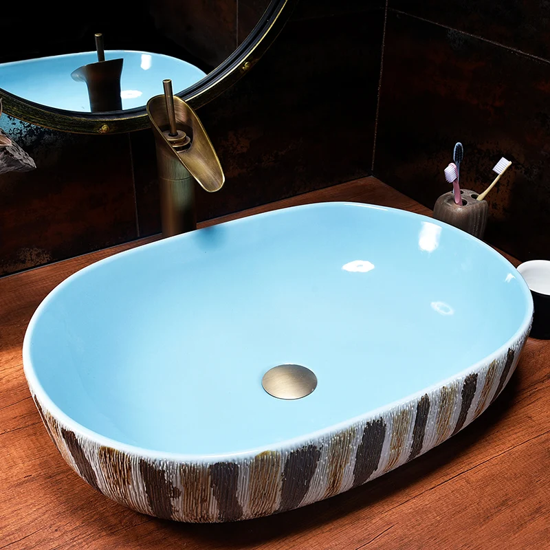 

China Artistic Handmade Art wash basin Ceramic Counter Top Wash Basin Bathroom Sinks washing basin counter