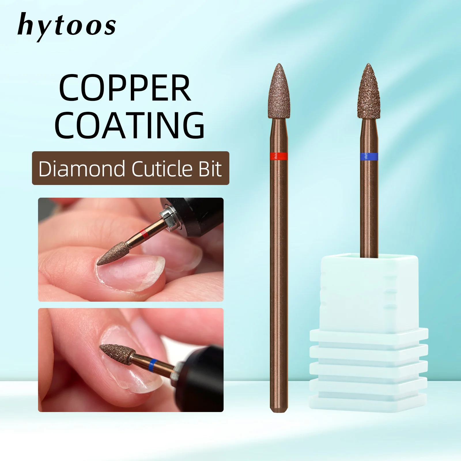 Broca de Unha Profissional HYTOOS 3mm Cônica de Cobre com Revestimento Diamantado para Limpeza de Cutículas, Ferramenta Russa para Remoção de Pele Morta e Manicure