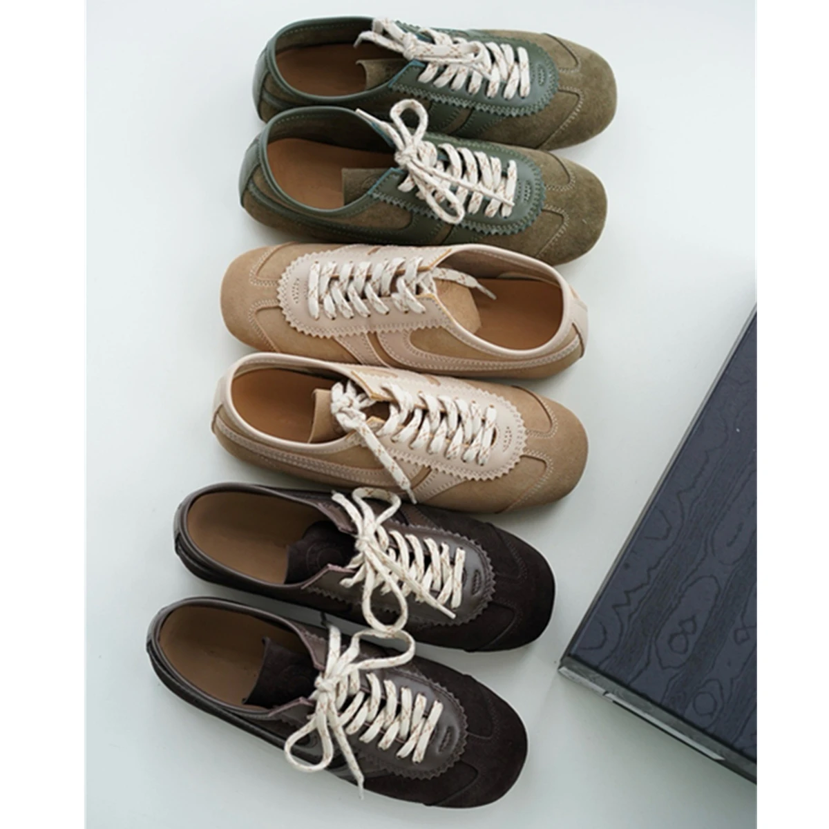 

Withered American Retro Color Blocked Genuine Leather Women's Casual Sneakers Shoes Girls Old School Flat Shoes