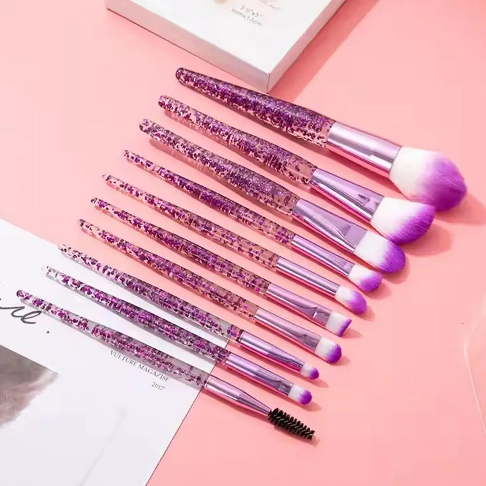 Ensemble de pinceaux de maquillage en cristal à paillettes, 10 pièces, fond de teint professionnel scintillant, correcteur, ombre à paupières, Eyeliner, Blush, Kit de pinceaux de mélange pour lèvres