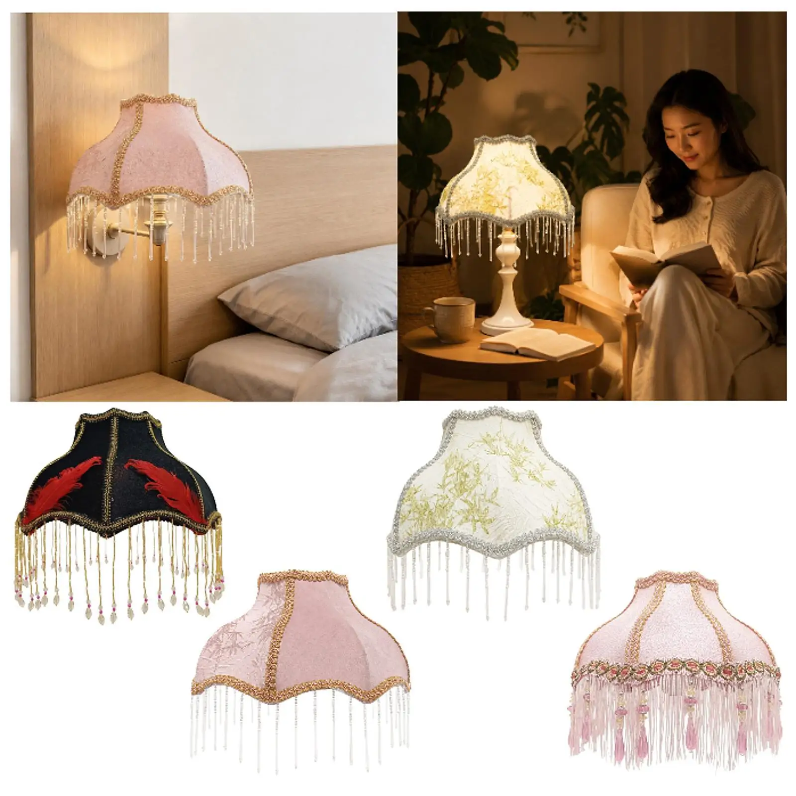 Fabric Lamp Shade Elegant European Light Cover E27 Lampshade Replacement for Bedroom Living Room Decor