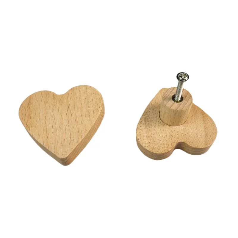 Popular Wood Children's Room Heart Shape Cabinet Handles Single Hole Cabinet Pulls Modern Beech Wood Handles