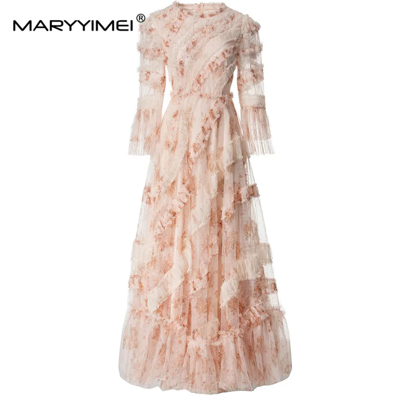 

MARYYIMEI Women's Elegant evening gowns Dress Autumn and winter Flare Sleeved Flounced Edge High waist Party S-4XL Dresses