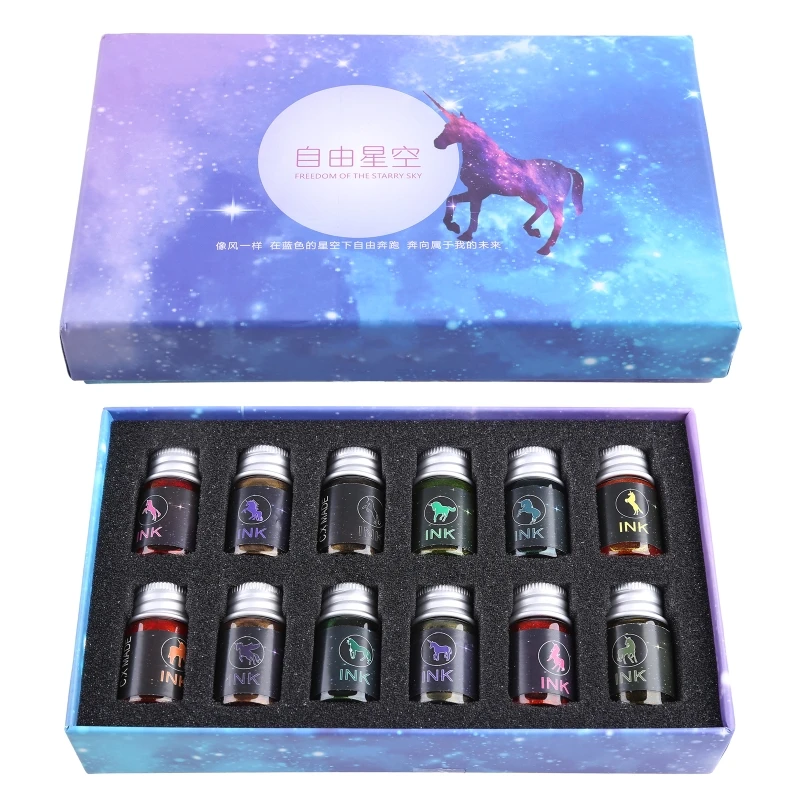 Набор стеклянных ручек с кристаллом, звездным небом, ручка для каллиграфии, блестящая пудра, перьевые ручки, цветные чернила,