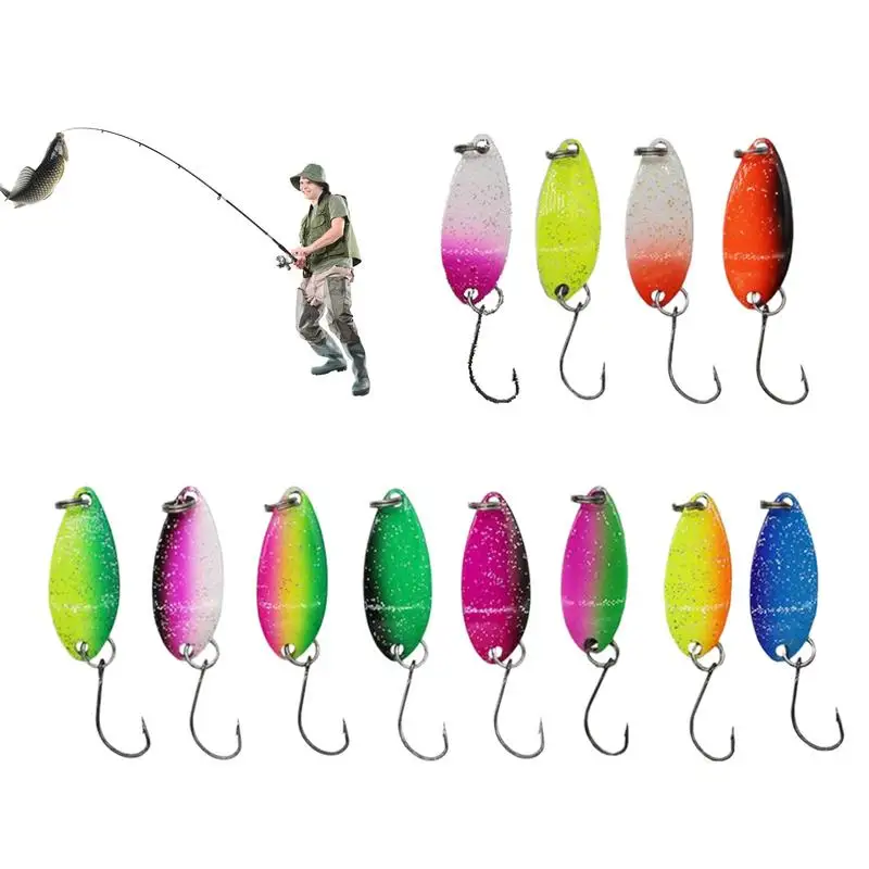 

43/12pc/set Metal Spinner Baits Sequins Spoon Single Hook Lure Strong Attraction Fishing Tackles for Catching Trout Bass Catfish
