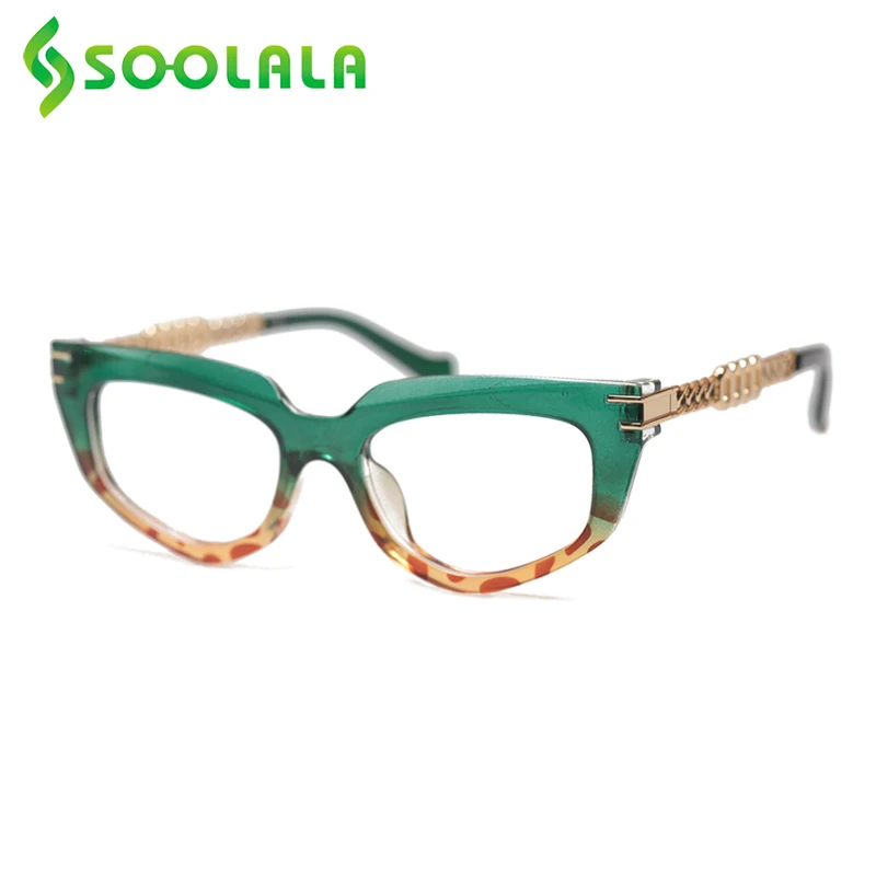 

SOOLALA Rectangle Metal Anti Blue Light Reading Glasses Woman Ladies Cateye Presbyopic Farsighted Eyeglasses +0.5 1.0 2.0 to 4.0