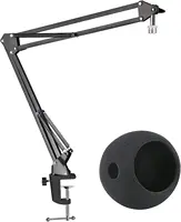 Soporte de micrófono con parabrisas de espuma para bola de nieve azul, brazo de tijera de brazo de suspensión con cubierta de filtro Pop para micrófonos iCE US