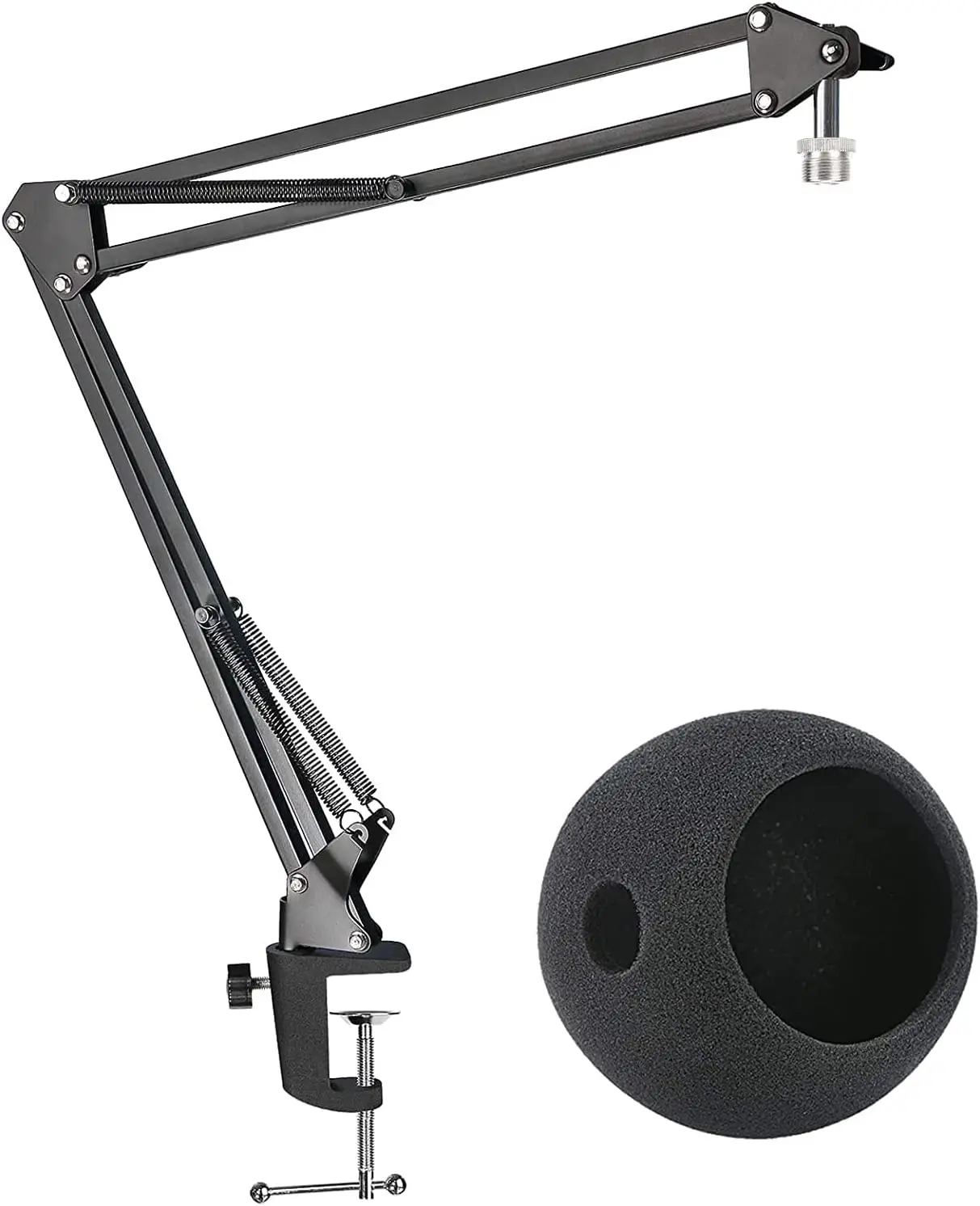 Mic Stand with Foam Windscreen For Blue Snowball, Suspension Boom Scissor Arm Stand with Pop Filter Cover for Microphones iCE US