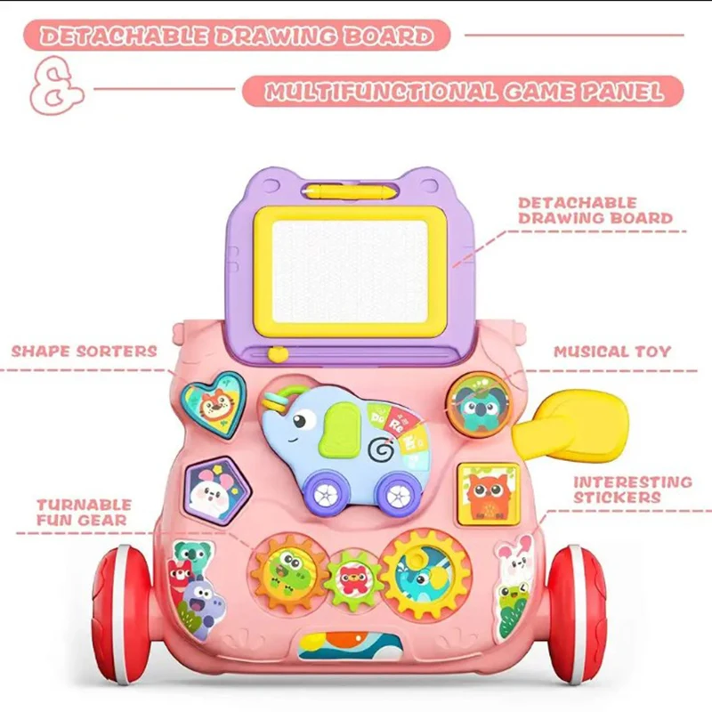 Baby Walker Multifunction Toddler Trolley Musical Drawing Walker Exercise Hearing Learn Walk Scientifically Hand Push Walker