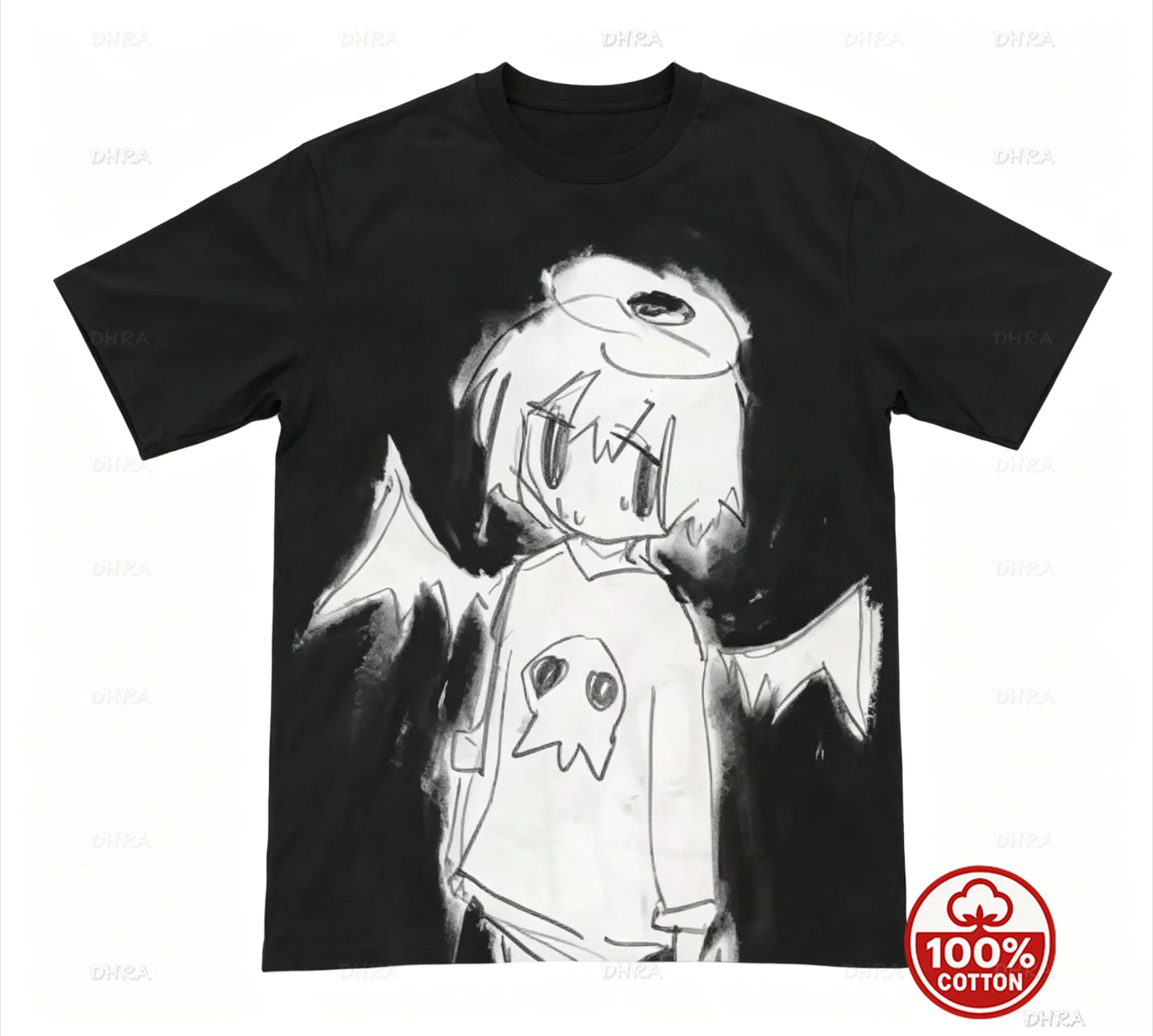 Unisex Cotton Loose Cutecore T-Shirts Casual Short Sleeve Top Grunge Emo Oneck Jirai Kei Streetwear Danshi Harajuku Y2K Gift Tee