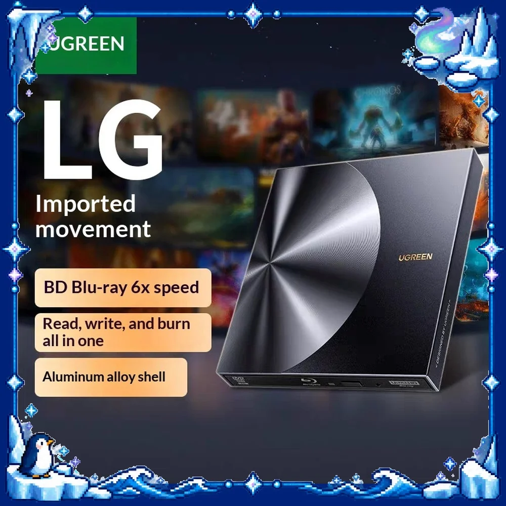 UGREEN 35349 External Blu Ray Drive CM780 USB 3.0 USB A Type C 6X BD 8X DVD 24X CD Burner Aluminum Case for Laptop PC