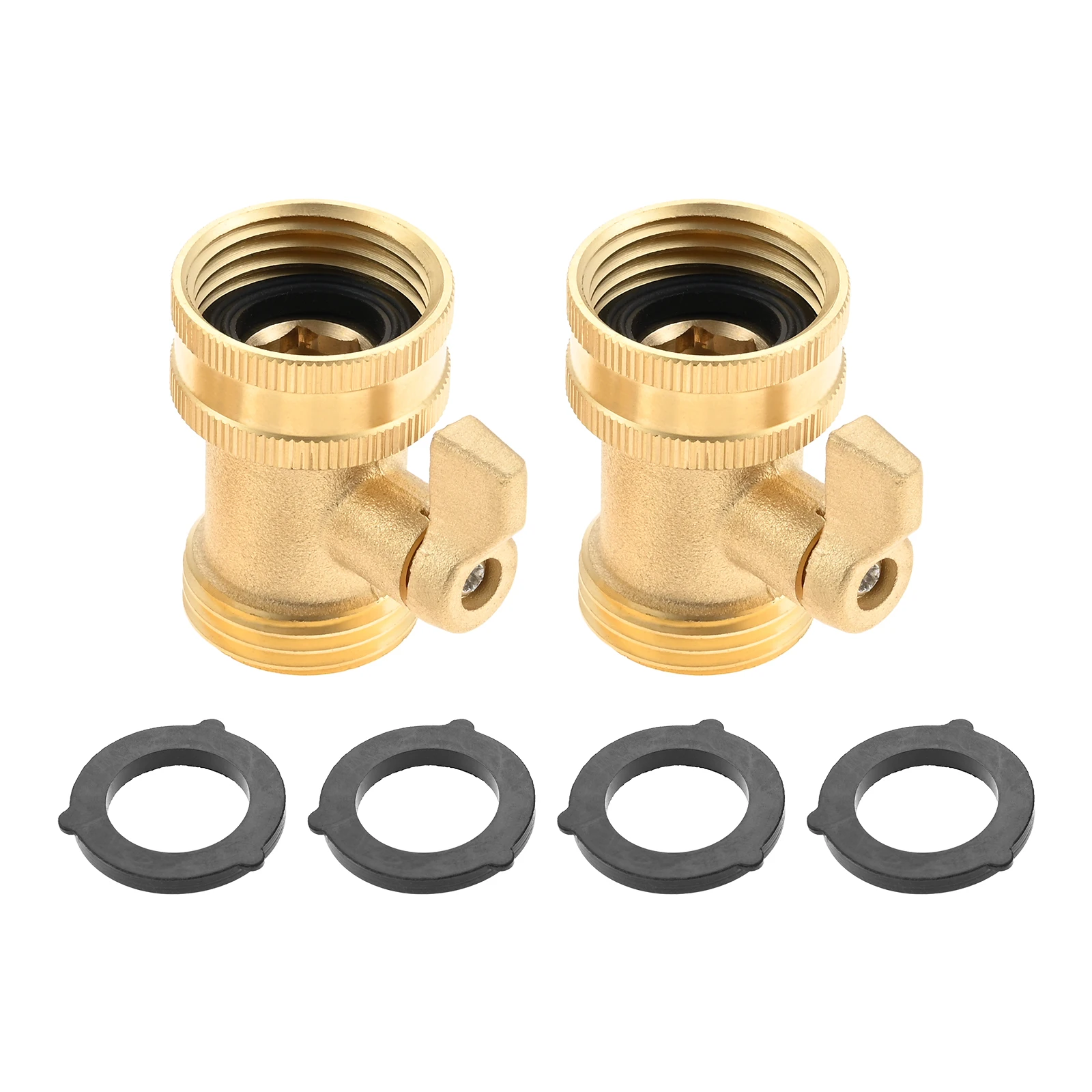 2 Sets Water Hose Shut Off Valve Heavy Duty 3/4 Inch Thread Solid Brass Garden Hose Connector for Lawn Sprinklers with 2 Washers