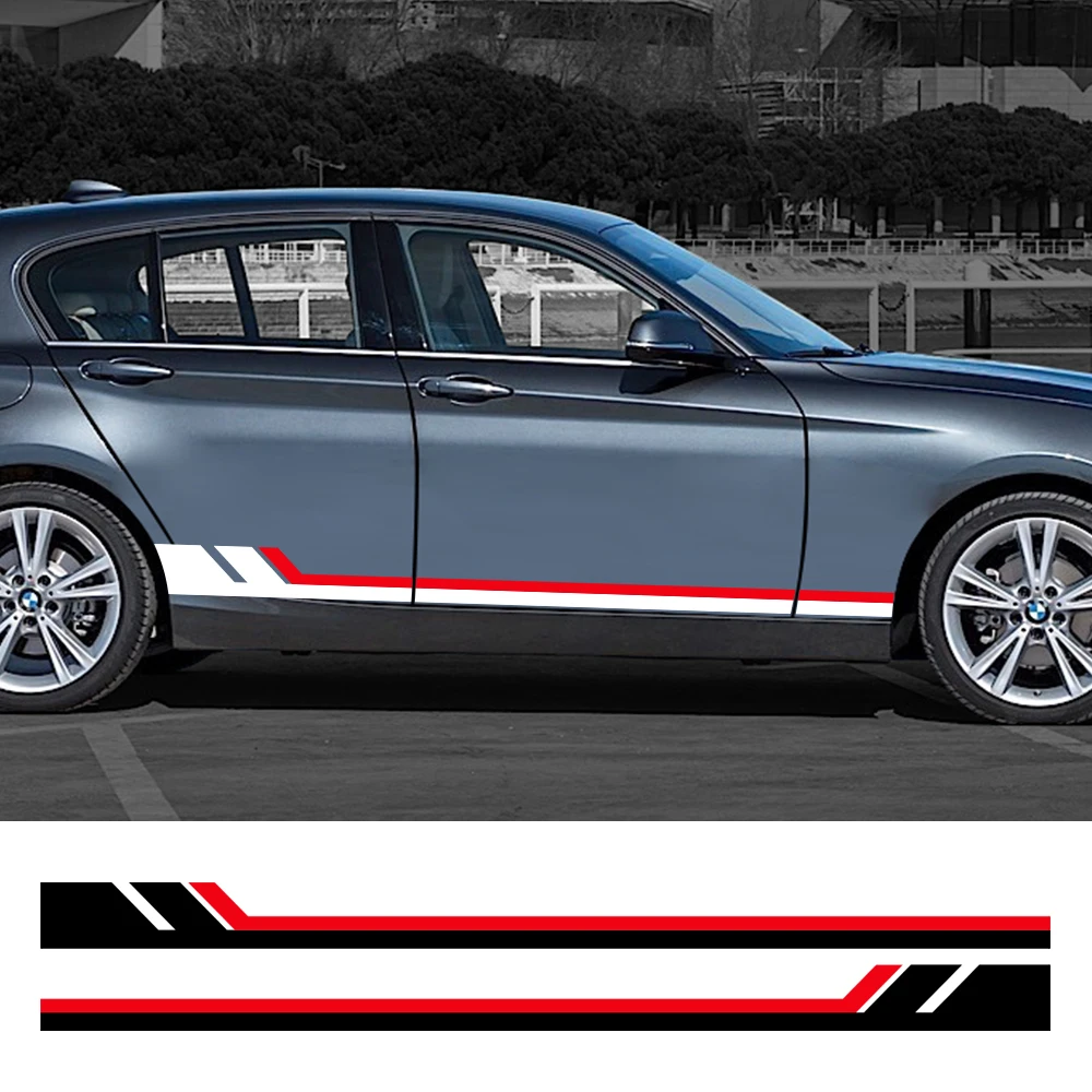 Universal 2PCS Car Side Skirt Sill Stickers Vinyl Body Wrap Decals Auto Accessories For BMW 1 Series E81 E87 E82 E88 F20 F21