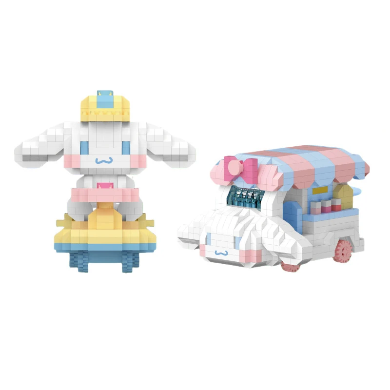 Kawaii Cinnamoroll Micro Building Blocks 3D Model Assembled Sanrio Swing Car Mini Bricks Figure Toy For Kid Christmas Gifts