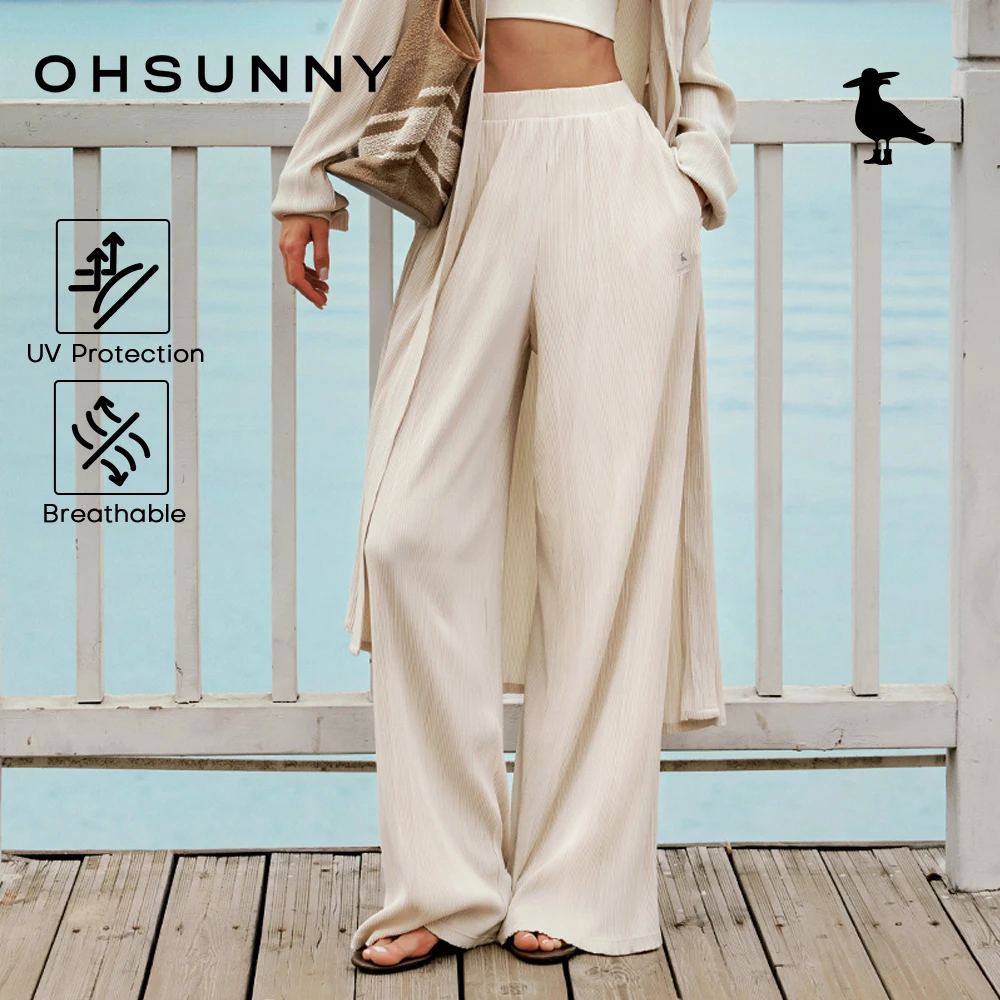 

OhSunny Women's UPF 50+ Wide Leg Beach Pants,Flowy Pleated Sun Protection with Pockets,Quick-Dry/Chlorine-Resistant for Vacation