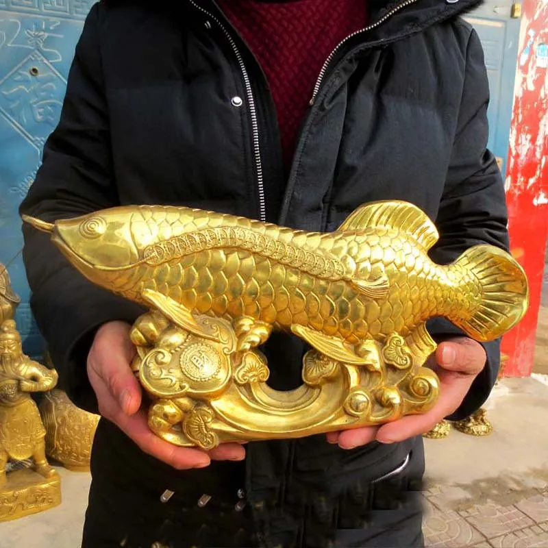 large Asia Home Company SHOP BAR Club decorative art ZHAO CAI Good luck fortune golden dragon fishes Arowana brass Sculpture