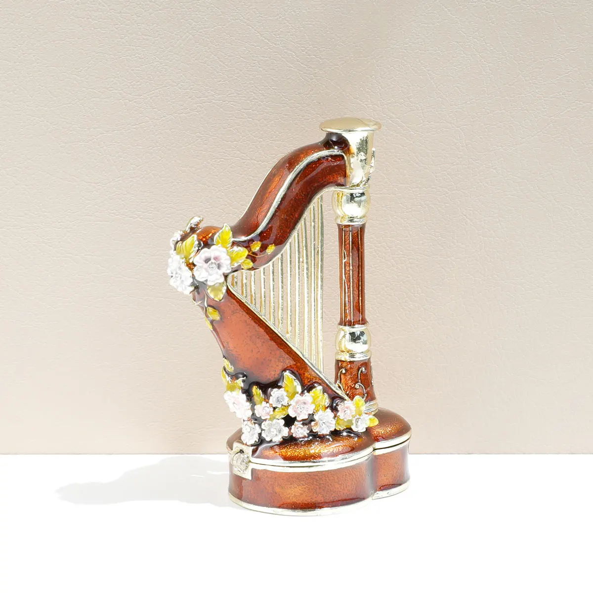 High-End Enamel Harp Metal Jewelry Box Home Decoration Music Instrument Ornament Wedding Ring Box