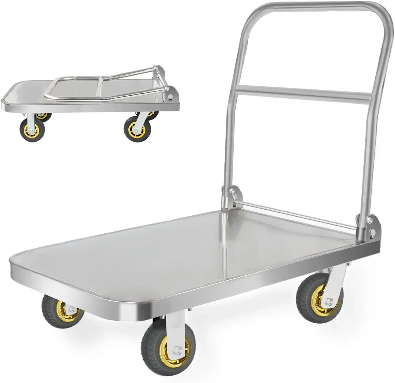 Cart Heavy Duty Hand Truck 660lbs Stainless Steel Folding Cart with Wheels Used for Warehouse Transport Groceries Heavy-Duty Uti