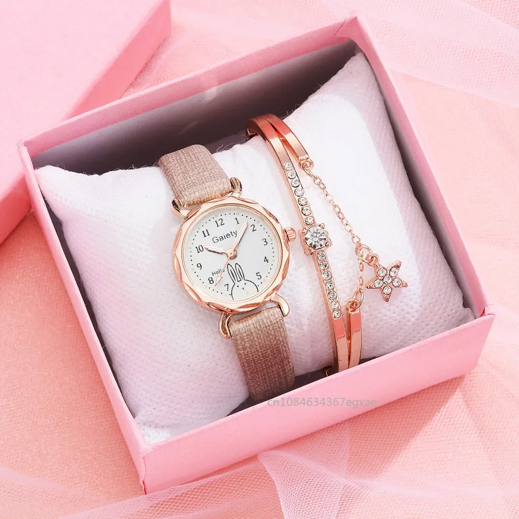 2/1PCS Set Women Watches Luxury Temperament Ladies Watch New Casual Leather Strap Quartz Wristwatches Gifts Relogio Feminino