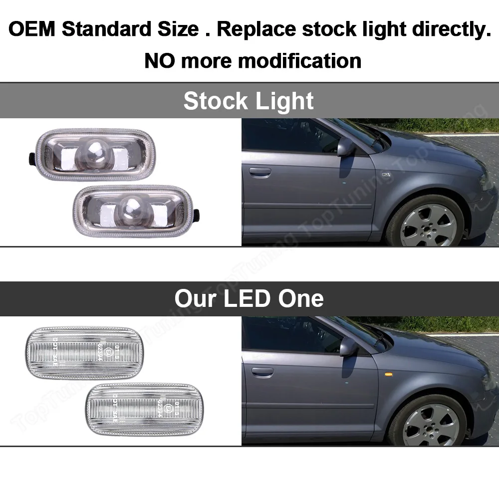 2PCS Dynamic LED Side Marker Light For Audi A3 8P A4 B6 B7 A6 C6 2004-2011 LED Turn Signal Bliker Lamp No Error