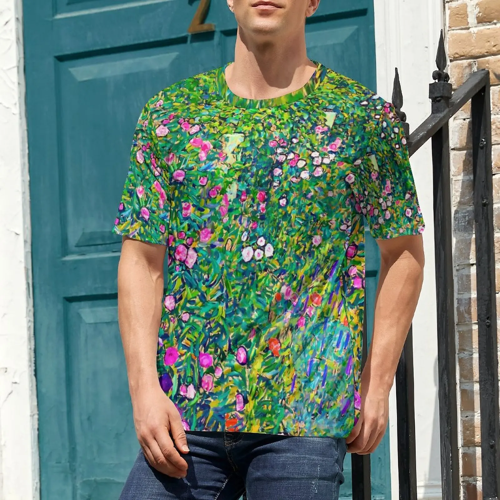 Gustav Klimt Art T Shirt For Men Italian Garden Printed O Neck T-Shirts Summer Fashion Clothes Short Sleeve Funny Plus Size Tees