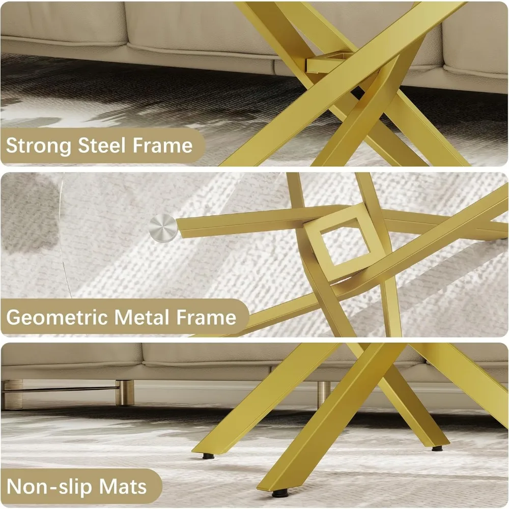 Modern Geometric Gold Frame Round Coffee Table, Minimalist Decorative Glass Top for Contemporary Living Spaces