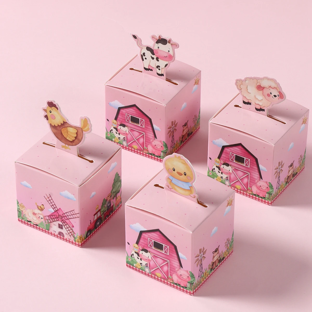 Farm Animals Gifts Candy Box Farm Birthday Party Decoration Kids Baby Shower Paper Packing Box Biscuit Portable Bag Boxes