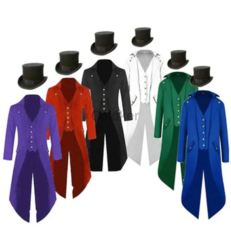 2025 11 فستان ماكسي مقاس 5XL نمط القرون الوسطى للرجال زي الخيال العلمي للهالوين معطف خلفي عتيق مع قبعة @ #   ￥