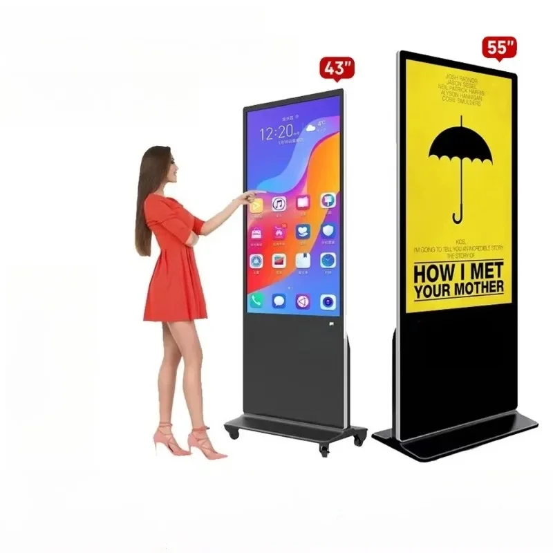 55 Indoor interactive information LCD signage totem floor bracket Touch screen restaurant digital advertising display board
