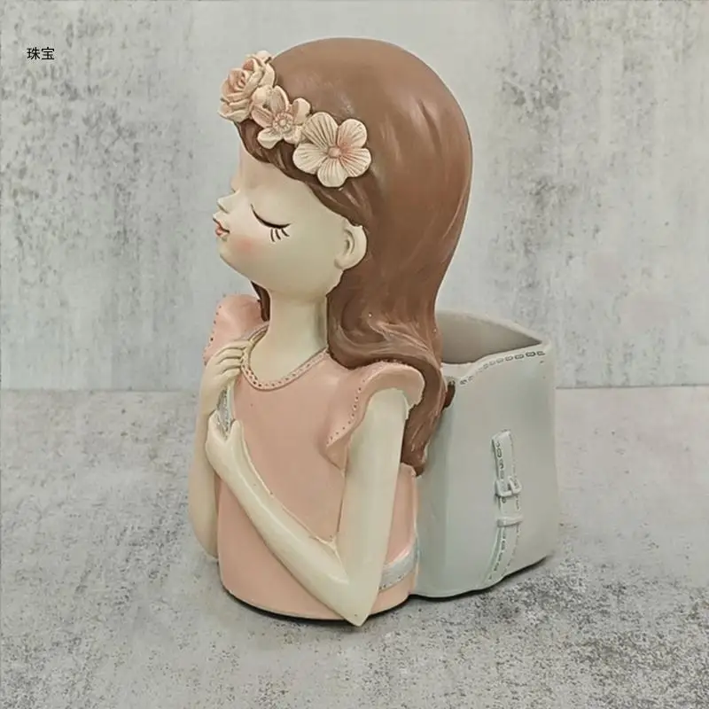 X5QE Backpack Girl Gypsum Flower Pot Silicone Mold Epoxy Resin Casting Mold Succulent Vase Cement Mold Pen Holder Mold