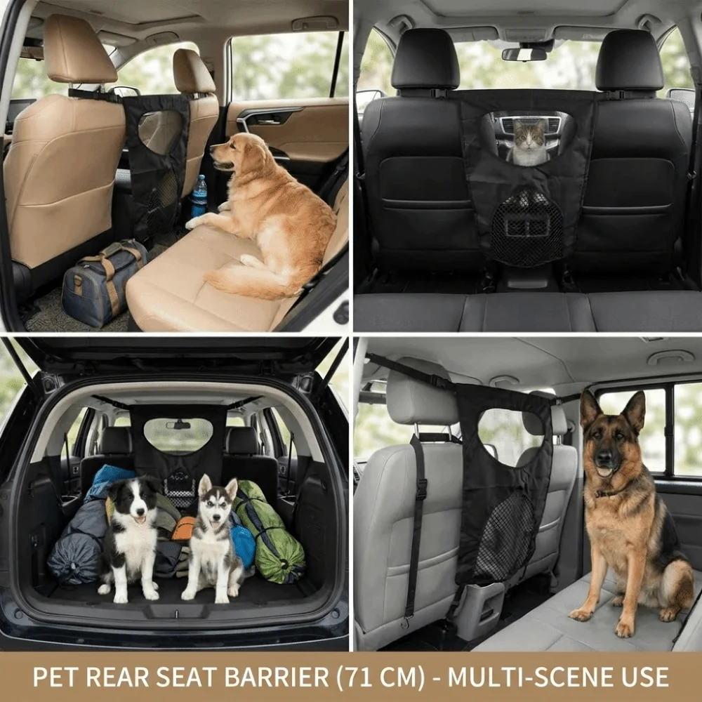 Sturdy Build Dog Car Barrier Adjustable Width Barrier Structure Pet Car Divider Black Solid Tone Flexible Installation