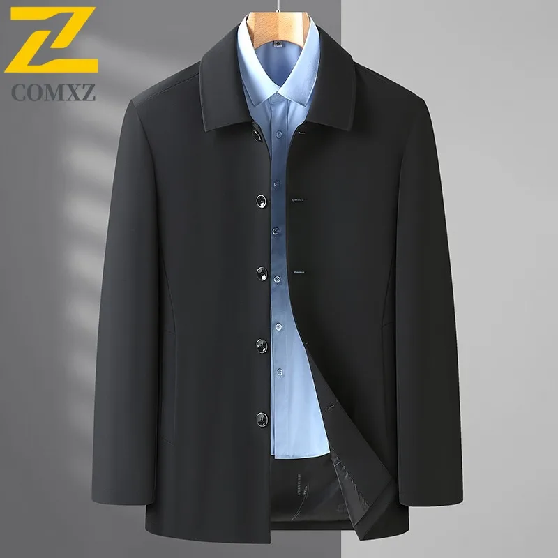 

COMXZ Men Jacket Casual Notch Collar Commute Office Lightweight Coat Single Row Button Design Business Windproof Winter Coat