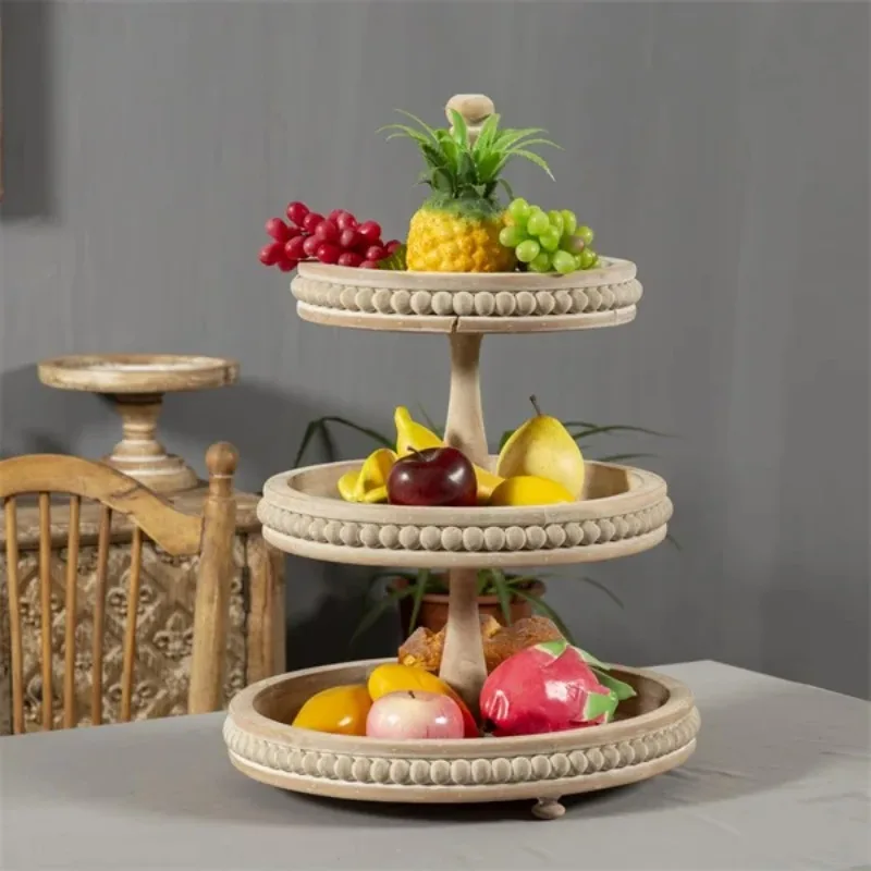 Farmhouse Vintage Cake Stand Serving Tray Fruit Platter Elegant Wedding Cupcake Holder Wooden Tiered Tray