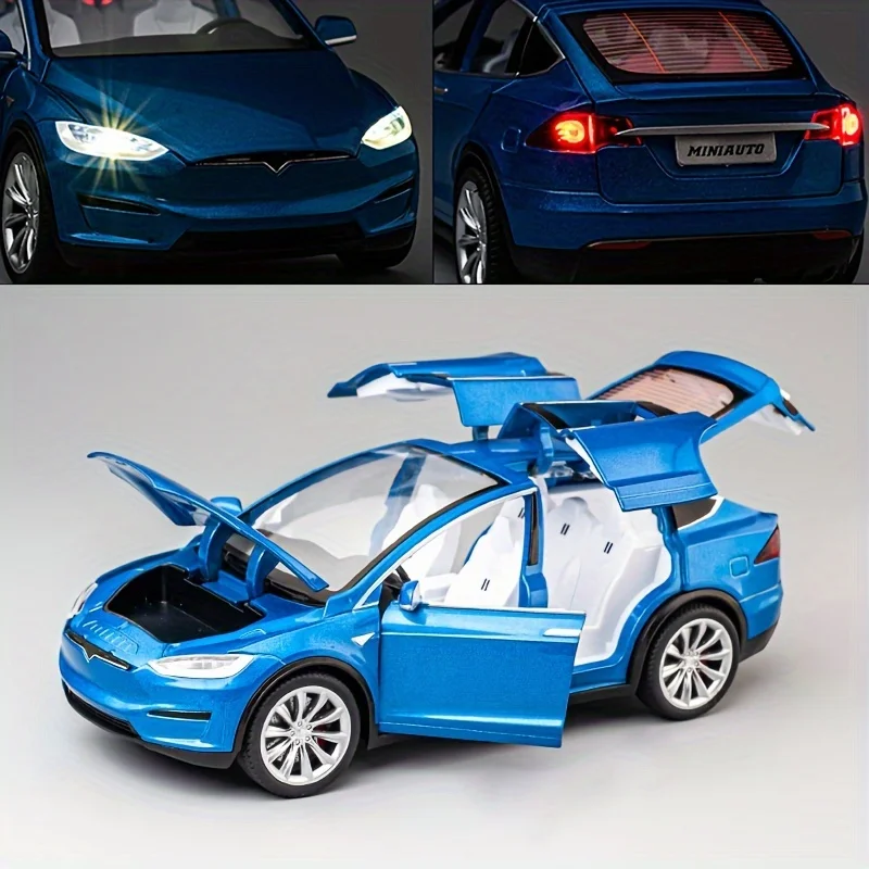 1:24スケール亜鉛合金製シミュレーション鋳造カーモデル、プルバック式ダイキャストおもちゃの車、ライトと音楽付き、幼児、子供、誕生日プレゼントに最適（ブルー）