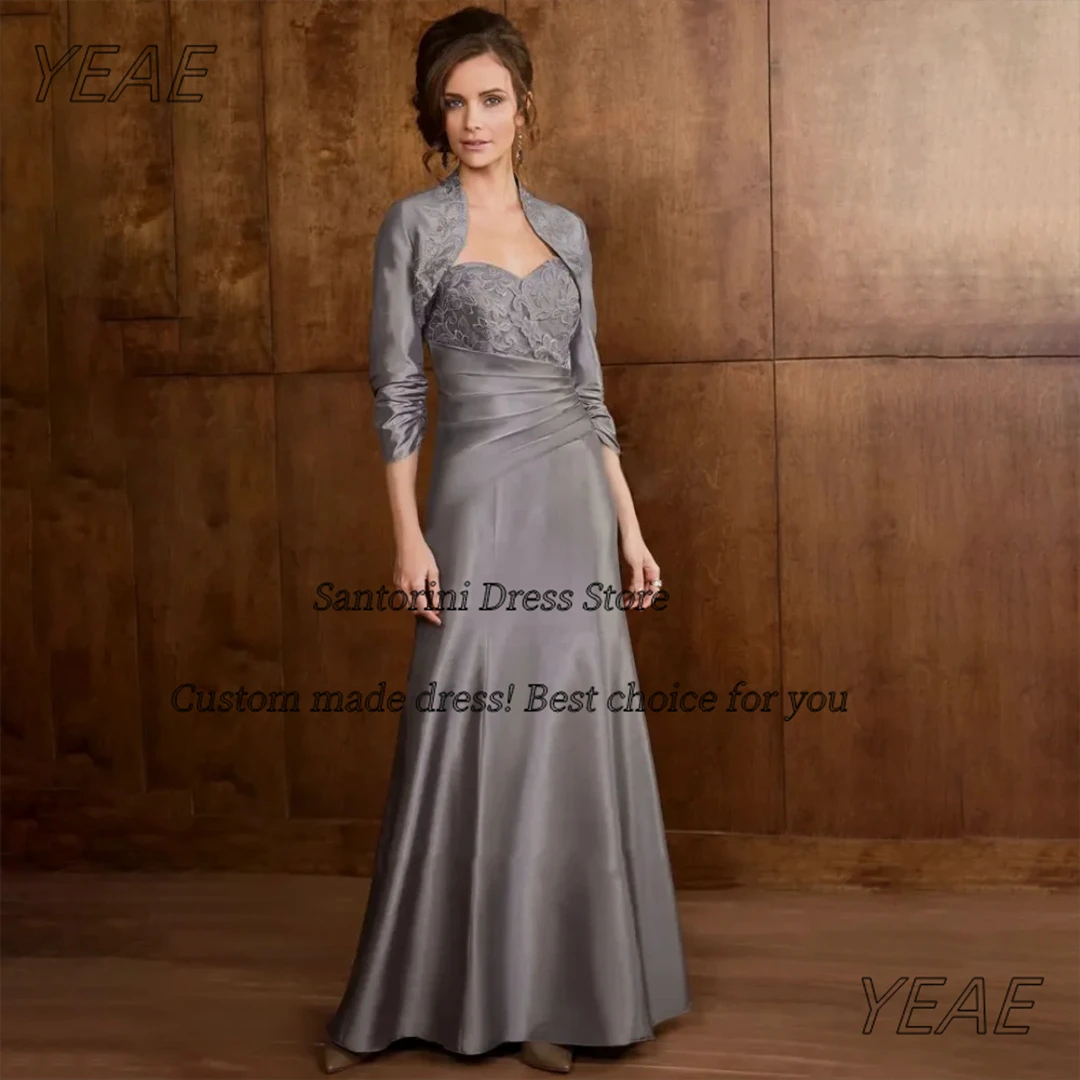 

Santorini Lace Sweetheart Evening Dresses Three Quarter Jackets Prom Dress Long Ruched Wedding Party Mother of Bride Customized