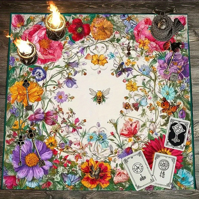 A Card Tablecloth Featuring The Beauty of Nature Surrounded by Flowers, Used for Divination And Prophecy Card Games,