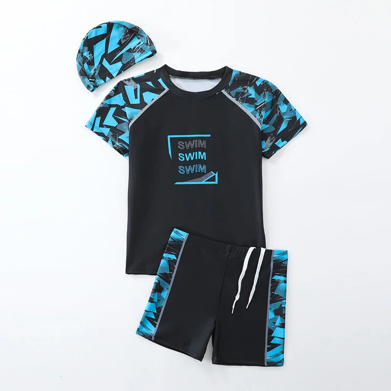 

Летний свободный купальник для мальчиков, детская одежда для отдыха на море, повседневный купальный костюм с принтом, комплект из топа и шорт