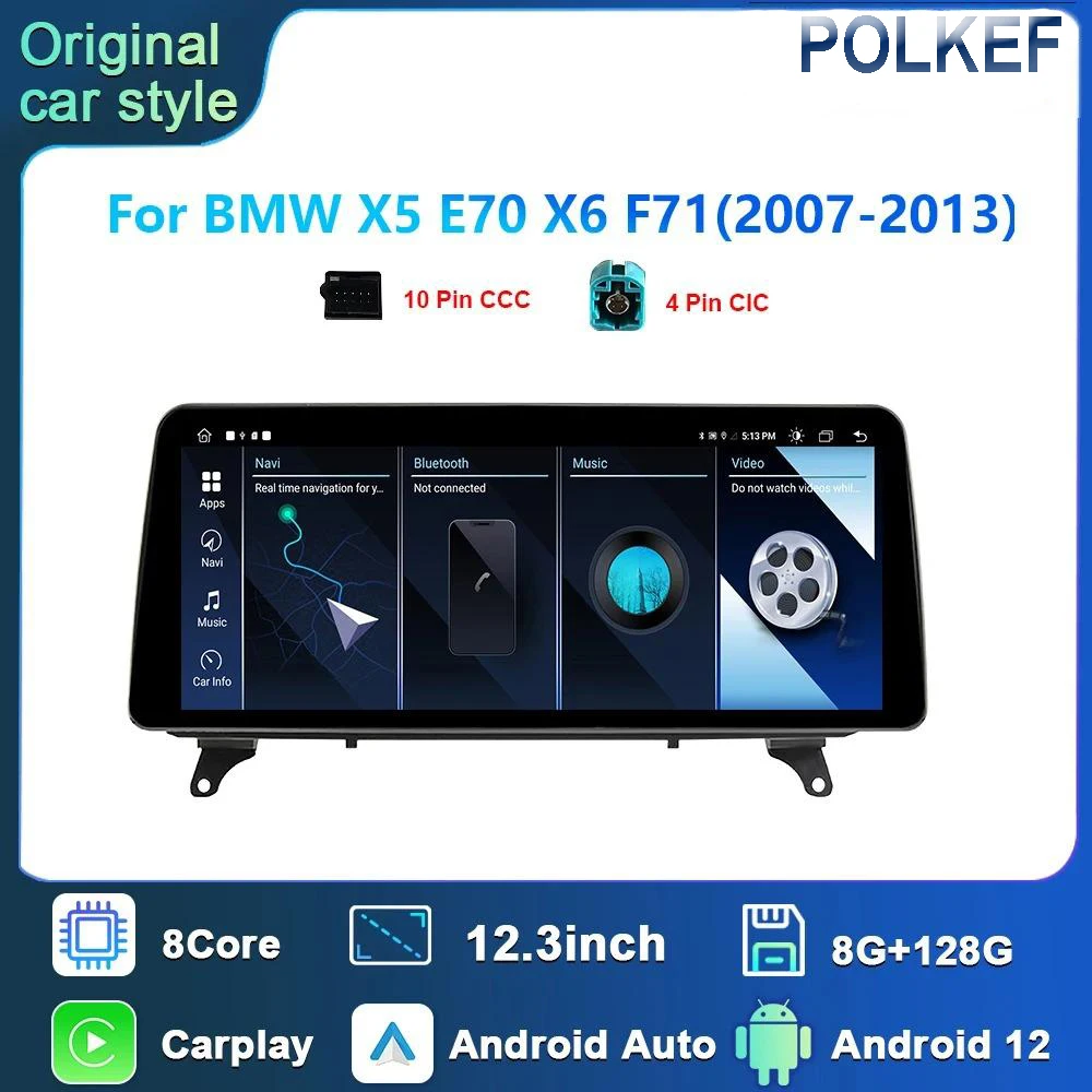 

12.3''Wireless Carplay For BMW X5 E70 X6 E71 2007 - 2013 CCC CIC Android Auto Car Multimedia Player Radio GPS Navigation