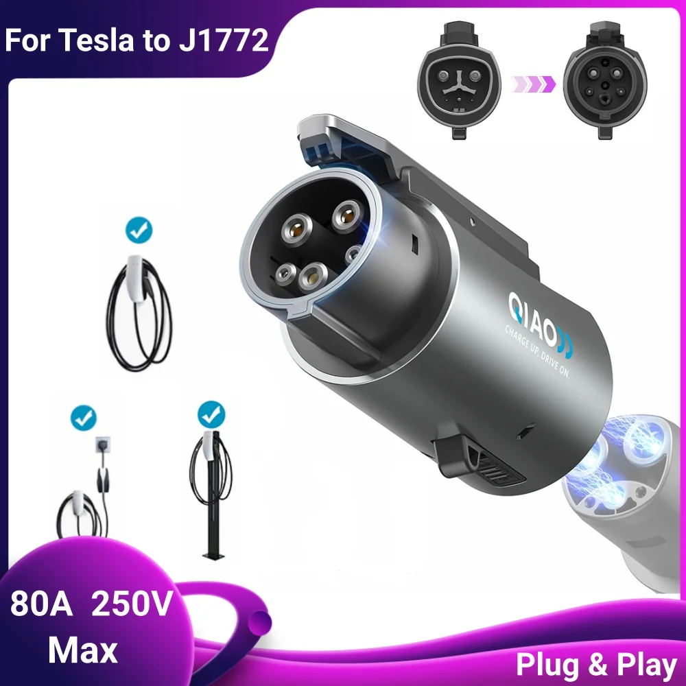 

QIAO Electric Vehicle Adapter Charging For Tesla to Type1 / J1772 EV Car Charger Connector Conversion Gun Socket Max 80A, 250V