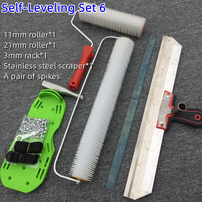 Cement Self-leveling Kit Epoxy Floor Paint Roller Blade Spike Construction Tool Set 6