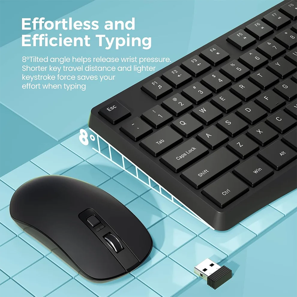 Wireless Keyboard and Mouse Combo,2.4G Full Size Ergonomic Keyboard Mouse,3 DPI Adjustable Cordless USB Keyboard and Mouse