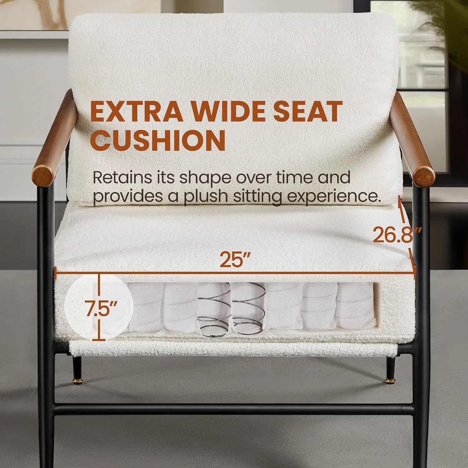 Modern Accent Chair Living Room Upholstered Armchair Ivory, Customized