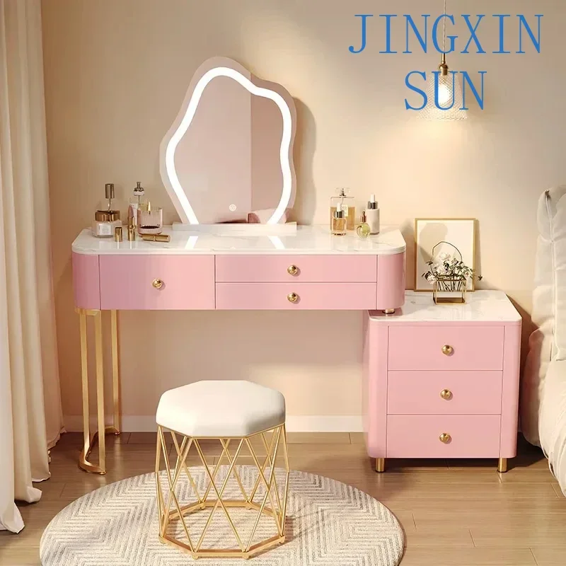 Princess Girl Dressing Table Vanity Organizer Luxury Nordic Dressing Table Led Light Jewelry Mesa De Maquillaje Trendy Furniture