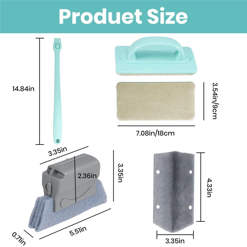 B97A-Window Screen Cleaner & Track ชุดทําความสะอาด,แปรงทําความสะอาดหน้าจอตาข่าย,14.8In ที่ถอดออกได้ Long-Reach Handle,เปียกและแห้ง Dual-ใช้