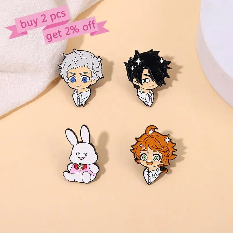 Enamel Pins Custom Emma Norman Ray Brooches Anime Lapel Badges Cartoon Jewelry Gift for Kids Friends The Promised Neverland